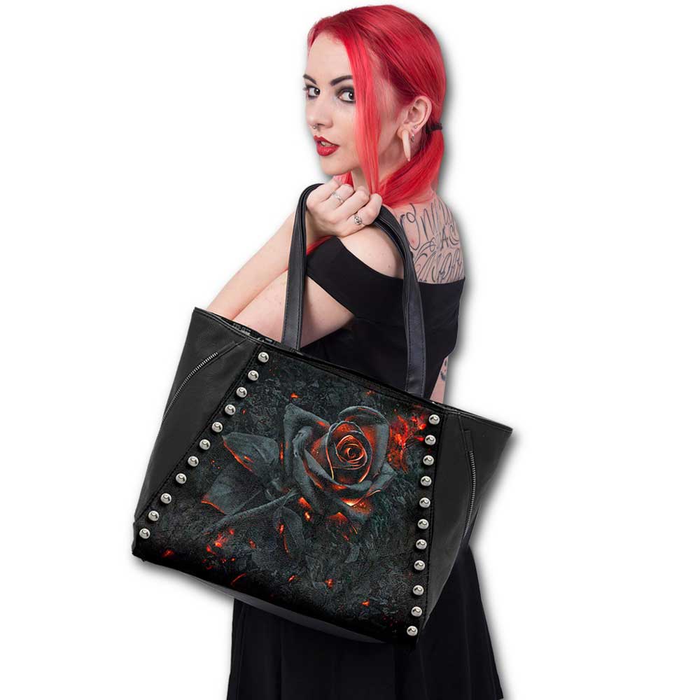 Spiral - BURNT ROSE Tote bag - Black